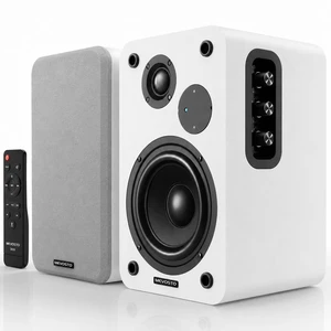 White Powered Bookshelf Speakers: 5-Inch Stereo for PC and Office Leather-Textured Finish - USB Digital Audio for Computers; BT5.4/RCA/AUX; 1-Inch Silk-Dome Tweeters + Bass/Treble + Remote White Powered Bookshelf Speakers: 5-Inch Stereo for PC and Office Leather-Textured Finish - USB Digital Audio for Computers; BT5.4/RCA/AUX; 1-Inch Silk-Dome Tweeters + Bass/Treble + Remote