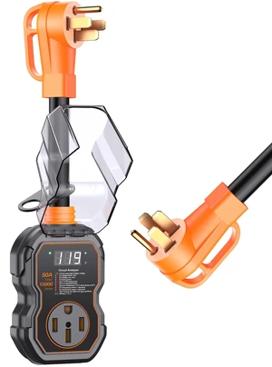 Smart 50 Amp Surge Protector for RV with LED Display, 15000J Upgraded Power Surges Voltage Protection Circuit Analyze for Camper with Waterpoof Cover (Orange) Smart 50 Amp Surge Protector for RV with LED Display, 15000J Upgraded Power Surges Voltage Protection Circuit Analyze for Camper with Waterpoof Cover (Orange)
