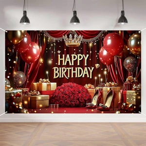 Red Happy Birthday Banner - 70.8x43.3 Inch,Royal Birthday Decoration with Balloons and Roses Elegant Party Backdrop Red Happy Birthday Banner - 70.8x43.3 Inch,Royal Birthday Decoration with Balloons and Roses Elegant Party Backdrop