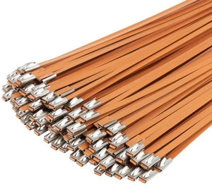 100 PCS 11.8" Orange Metal Zip Ties, 304 Stainless Steel Heavy Duty Zip Ties, Multi-Purpose Self-locking Cable Ties for Exhaust Wrap, Outdoor and Canopy Etc 100 PCS 11.8" Orange Metal Zip Ties, 304 Stainless Steel Heavy Duty Zip Ties, Multi-Purpose Self-locking Cable Ties for Exhaust Wrap, Outdoor and Canopy Etc