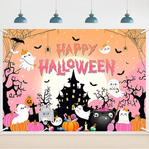 7x5ft Happy Halloween Backdrop Banner Pink Halloween Photography Background Ghost Pumpkin Spider Web Bat Party Photo Props 7x5ft Happy Halloween Backdrop Banner Pink Halloween Photography Background Ghost Pumpkin Spider Web Bat Party Photo Props