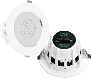 Dual 3.5-Inch Speaker System - 140 Watts Max Output Power, High-Compliance Tweeter, Lightweight Aluminum Frame Speaker Pair with Built-in LED Lights, Mounts Flush on Walls or Ceilings, White Dual 3.5-Inch Speaker System - 140 Watts Max Output Power, High-Compliance Tweeter, Lightweight Aluminum Frame Speaker Pair with Built-in LED Lights, Mounts Flush on Walls or Ceilings, White