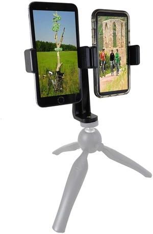 Dual Device Tripod, Monopole, Hand-Grip Mount Adapter for Live Video and Photography with Multiple Devices. Compatible with Most Smartphones: iPhone, Samsung Galaxy, Android, Google, etc