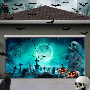 Halloween Garage Door Cover Decorations Backdrop 7x16ft Scary Cemetery Backdrop Spooky Skull Graveyard Background Large 2 Car Garage Door Banner for Outdoor Holiday Decorations Halloween Garage Door Cover Decorations Backdrop 7x16ft Scary Cemetery Backdrop Spooky Skull Graveyard Background Large 2 Car Garage Door Banner for Outdoor Holiday Decorations