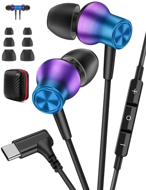 USB C Wired Earbuds Right Angle Headphones with Mic Gradient Purple In-Ear Headset, Magnetic Snap, Hi Fi Stereo Sound, Phone & Music Control, USB C Earphones for iPhone 18Pro Galaxy S26 FE/iPad USB C Wired Earbuds Right Angle Headphones with Mic Gradient Purple In-Ear Headset, Magnetic Snap, Hi Fi Stereo Sound, Phone & Music Control, USB C Earphones for iPhone 18Pro Galaxy S26 FE/iPad