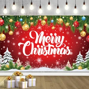 Merry Christmas Banner 71 x 43 Inch Decoration Large Red Christmas Photography Background Backdrop for Indoor Outdoor Xmas Party Decorations, Fireplace, Wall, and Photo Booth Merry Christmas Banner 71 x 43 Inch Decoration Large Red Christmas Photography Background Backdrop for Indoor Outdoor Xmas Party Decorations, Fireplace, Wall, and Photo Booth