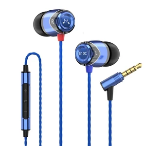 E10C Wired Earbuds, with Mic, Premium Hi-Fi, 3.5mm Jack, Blue Deep noise isolation, Punchy bass, In-line mic & remote, Clear treble, Rugged metal shell, Tangle-free cord, Comfortable fit