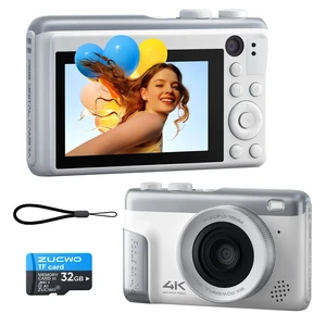 Digital Camera 4K, 64MP Compact Point and Shoot Camera for Everyday Photography, Autofocus with 16X Zoom, Type-C Rechargeable Travel Camera with 32GB Card, White Digital Camera 4K, 64MP Compact Point and Shoot Camera for Everyday Photography, Autofocus with 16X Zoom, Type-C Rechargeable Travel Camera with 32GB Card, White