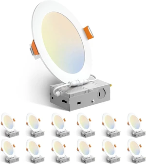 Amico 12 Pack 6 Inch LED Recessed Lighting, Canless Wafer Downlight, White Amico 12 Pack 6 Inch LED Recessed Lighting, Canless Wafer Downlight, White