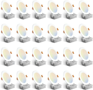 Amico 24 Pack 6 Inch LED Recessed Light with Junction Box, 5CCT, 1050LM Amico 24 Pack 6 Inch LED Recessed Light with Junction Box, 5CCT, 1050LM