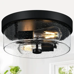 Black Flush Mount Ceiling Light Fixtures, 2-Light Ceiling Mount for Farmhouse with Seeded Glass Lampshade, Industrial Flush Mount Light Fixture Farmhouse for Hallway, Kitchen, Entryway and Foyer Black Flush Mount Ceiling Light Fixtures, 2-Light Ceiling Mount for Farmhouse with Seeded Glass Lampshade, Industrial Flush Mount Light Fixture Farmhouse for Hallway, Kitchen, Entryway and Foyer