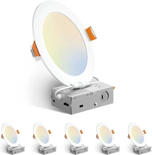 Amico 6 Pack 6 Inch LED Recessed Light with Junction Box, 5CCT, 1050LM, 12W Amico 6 Pack 6 Inch LED Recessed Light with Junction Box, 5CCT, 1050LM, 12W