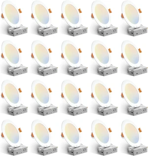 Amico 20 Pack 6 Inch LED Recessed Light with Junction Box, 5CCT, 1050LM Amico 20 Pack 6 Inch LED Recessed Light with Junction Box, 5CCT, 1050LM