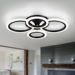 Modern LED Flush Mount Ceiling Light, Black, 4 Rings, Not Dimmable Modern LED Flush Mount Ceiling Light, Black, 4 Rings, Not Dimmable