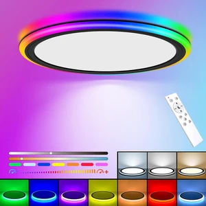 BLNAN RGB Led Flush Mount Ceiling Light with Remote Control, 13Inch 24W 2400LM 3000K-6500K Dimmable Color Changing Wired Light Fixture, Colorful for Bedroom Kids Room Party Festival, Black BLNAN RGB Led Flush Mount Ceiling Light with Remote Control, 13Inch 24W 2400LM 3000K-6500K Dimmable Color Changing Wired Light Fixture, Colorful for Bedroom Kids Room Party Festival, Black