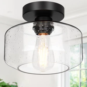 Lynnoland Industrial Farmhouse Semi Flush Mount Ceiling Light, Black, Seeded Glass Shade, Ceiling Mount Light Fixture for Hallway Corridor Kitchen Entryway Passageway Bathroom Bedroom Lynnoland Industrial Farmhouse Semi Flush Mount Ceiling Light, Black, Seeded Glass Shade, Ceiling Mount Light Fixture for Hallway Corridor Kitchen Entryway Passageway Bathroom Bedroom