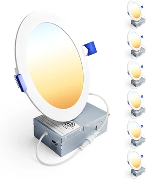 Ensenior 6 Pack 6 Inch LED Recessed Light, 5CCT Dimmable Canless Wafer Ensenior 6 Pack 6 Inch LED Recessed Light, 5CCT Dimmable Canless Wafer