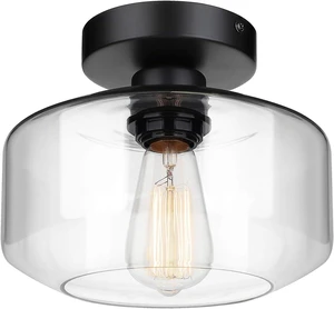 MAXvolador Industrial Semi Flush Mount Ceiling Light, Clear Glass Pendant Lamp Shade, Farmhouse Lighting for Hallway, Vintage Hanging Light Fixtures MAXvolador Industrial Semi Flush Mount Ceiling Light, Clear Glass Pendant Lamp Shade, Farmhouse Lighting for Hallway, Vintage Hanging Light Fixtures