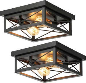 Kondras Modern 2-Light Industrial Square Flush Mount Ceiling Light, Black Kondras Modern 2-Light Industrial Square Flush Mount Ceiling Light, Black