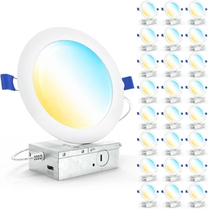 Sunco 24 Pack 6 Inch Canless LED Ultra-Slim Recessed Light, 5CCT, 14W=100W Sunco 24 Pack 6 Inch Canless LED Ultra-Slim Recessed Light, 5CCT, 14W=100W