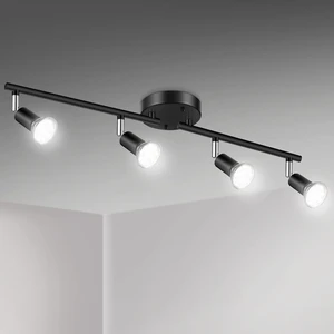 Unicozin LED 4 Light Track Lighting Kit, 24.8'' Black 4 Way Ceiling Spot Lighting, Flexibly Rotatable Head, Track Light Included 4 x LED GU10 Bulb (4W, Daylight White 5000K, 400LM) Unicozin LED 4 Light Track Lighting Kit, 24.8'' Black 4 Way Ceiling Spot Lighting, Flexibly Rotatable Head, Track Light Included 4 x LED GU10 Bulb (4W, Daylight White 5000K, 400LM)