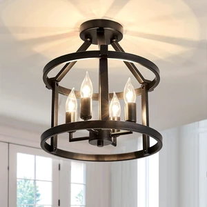 UOFUS Metal Semi Flush Mount Ceiling Light Fixture 4 Candle Holder Matte Chandelier Farmhouse Ceiling Lamp for Dining Room Bedroom Kitchen Hallway EntrywayBlack UOFUS Metal Semi Flush Mount Ceiling Light Fixture 4 Candle Holder Matte Chandelier Farmhouse Ceiling Lamp for Dining Room Bedroom Kitchen Hallway EntrywayBlack
