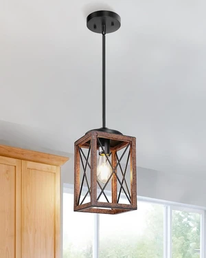 DEWENWILS Farmhouse Pendant Light Kitchen Island Wood Grain Brown DEWENWILS Farmhouse Pendant Light Kitchen Island Wood Grain Brown