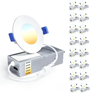 Ensenior 16 Pack 3 Inch LED Recessed Ceiling Light, Dimmable, 2700K-5000K 5CCT, 500LM 6W 120V, High Brightness Canless Wafer Downlight - ETL&FCC&IC Ensenior 16 Pack 3 Inch LED Recessed Ceiling Light, Dimmable, 2700K-5000K 5CCT, 500LM 6W 120V, High Brightness Canless Wafer Downlight - ETL&FCC&IC