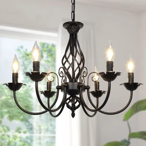 VerRon 22" Matte Black 6-Light Farmhouse Candle Chandelier for Dining Room VerRon 22" Matte Black 6-Light Farmhouse Candle Chandelier for Dining Room