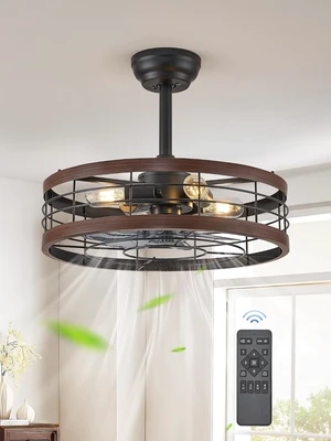 LEDIARY 20 inch Fandelier Caged Ceiling Fan with Light and Remote, Walnut LEDIARY 20 inch Fandelier Caged Ceiling Fan with Light and Remote, Walnut