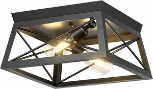Pynsseu Industrial Ceiling Light, 2 Lights Farmhouse Semi Flush Mount Ceiling Fixture for Kitchen Island Dining Room Bedroom Foyer Hallway, 1 Pack, Black Pynsseu Industrial Ceiling Light, 2 Lights Farmhouse Semi Flush Mount Ceiling Fixture for Kitchen Island Dining Room Bedroom Foyer Hallway, 1 Pack, Black
