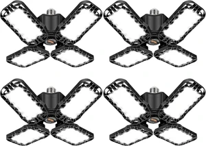 Tudoccy LED Garage Light 4 Pack, 120W Ultra Bright LED Shop Light with 4 Adjustable Panels, 18000LM E26/E27 Base Deformable Ceiling Fixtures for Garage, Workshop, Attic, Basement, Barn (Black-4 Pack) Tudoccy LED Garage Light 4 Pack, 120W Ultra Bright LED Shop Light with 4 Adjustable Panels, 18000LM E26/E27 Base Deformable Ceiling Fixtures for Garage, Workshop, Attic, Basement, Barn (Black-4 Pack)