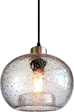 CASAMOTION Glass Pendant Light, Clear Black Seeded, Brushed Nickel CASAMOTION Glass Pendant Light, Clear Black Seeded, Brushed Nickel