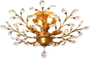 Garwarm Gold Flush Mount Chandelier, 4-Light Crystal Ceiling Light Garwarm Gold Flush Mount Chandelier, 4-Light Crystal Ceiling Light