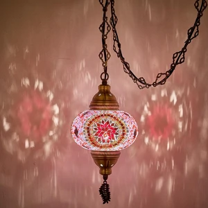 DEMMEX Plug-in Turkish Moroccan Mosaic Hanging Pendant Ceiling Light Swag Lamp Fixture with 15ft Cord & Chain, Handcrafted Glass, Tiffany Style, Mediterranean Decor (Pink-Red) DEMMEX Plug-in Turkish Moroccan Mosaic Hanging Pendant Ceiling Light Swag Lamp Fixture with 15ft Cord & Chain, Handcrafted Glass, Tiffany Style, Mediterranean Decor (Pink-Red)