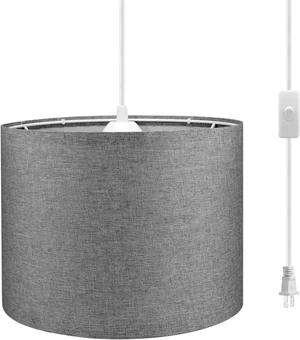 KUAUGST Plug in Pendant Light, 15 FT Hanging Lamp with Plug in Cord, On/Off Switch, Pendant Lighting with Fabric Shade, Hanging Light Fixture for Living Room, Bedroom, Dining Room, Kitchen (Gray) KUAUGST Plug in Pendant Light, 15 FT Hanging Lamp with Plug in Cord, On/Off Switch, Pendant Lighting with Fabric Shade, Hanging Light Fixture for Living Room, Bedroom, Dining Room, Kitchen (Gray)