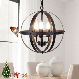 DLLT Vintage Pendant Hanging Light Fixtures, Flush Mount Ceiling Chandelier Lamp with Metal Spherical Shade for Kitchen, Dining Room, Living Room, Hallway, Entryway 3-Light, E12 Base-Matte Black DLLT Vintage Pendant Hanging Light Fixtures, Flush Mount Ceiling Chandelier Lamp with Metal Spherical Shade for Kitchen, Dining Room, Living Room, Hallway, Entryway 3-Light, E12 Base-Matte Black