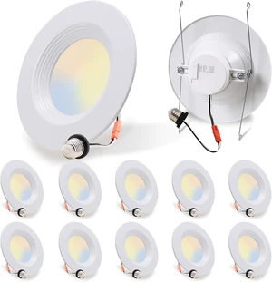12 Pack 5/6 Inch 5CCT LED Recessed Downlight, Can Lights with Baffle Trim, Wet Rated, E26 Base, 10.5W=85W, CRI 90, Dimmable, Simple Retrofit Installation, Energy Star & ETL Listed 12 Pack 5/6 Inch 5CCT LED Recessed Downlight, Can Lights with Baffle Trim, Wet Rated, E26 Base, 10.5W=85W, CRI 90, Dimmable, Simple Retrofit Installation, Energy Star & ETL Listed