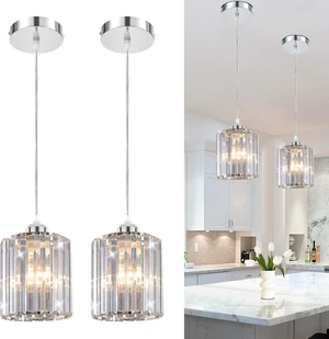 TISLYCO Crystal Pendant Lights - Kitchen Island Lighting, Mini Crystal Chandelier for Living Room, Dining Room, Hallway, Bar - 2 Pack - Silver TISLYCO Crystal Pendant Lights - Kitchen Island Lighting, Mini Crystal Chandelier for Living Room, Dining Room, Hallway, Bar - 2 Pack - Silver