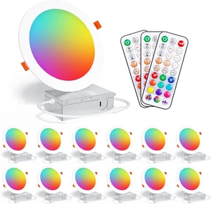 Remote Recessed Lighting 6 Inch,RGBCW Color Changing 16W LED Reccessed Downlights with Junction Box,1350 Lumen Canless Recess Light Dimmable by Remote Control,2700K-6000K,Delayed Light Off, 12Pack Remote Recessed Lighting 6 Inch,RGBCW Color Changing 16W LED Reccessed Downlights with Junction Box,1350 Lumen Canless Recess Light Dimmable by Remote Control,2700K-6000K,Delayed Light Off, 12Pack