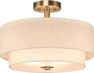 XiNBEi Lighting 16" Semi Flush Mount Ceiling Light for Bedroom, Brass XiNBEi Lighting 16" Semi Flush Mount Ceiling Light for Bedroom, Brass