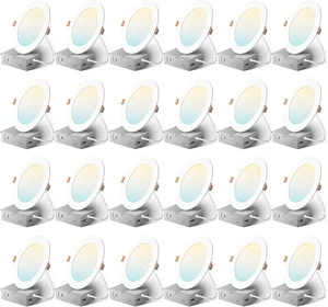 Amico 24 Pack 6 Inch Ultra-Thin LED Recessed Ceiling Light, 5CCT, 1050LM Amico 24 Pack 6 Inch Ultra-Thin LED Recessed Ceiling Light, 5CCT, 1050LM