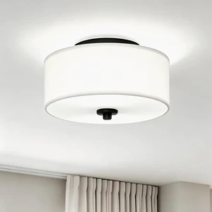 2-Light Flush Mount Ceiling Light Fixture, 12 Modern Close to Ceiling Light with White Fabric Drum Shade, Round Ceiling Light for Bedroom Hallway Living Room Bathroom Dining Kitchen 2-Light Flush Mount Ceiling Light Fixture, 12 Modern Close to Ceiling Light with White Fabric Drum Shade, Round Ceiling Light for Bedroom Hallway Living Room Bathroom Dining Kitchen