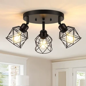 Baocuz 3-Light Kitchen Flush Mount Ceiling Light, Adjustable Multi-Directional Ceiling Light Fixture, Farmhouse Black Metal Cage Close to Ceiling Lamp for Dining Room Bedroom Hallway Baocuz 3-Light Kitchen Flush Mount Ceiling Light, Adjustable Multi-Directional Ceiling Light Fixture, Farmhouse Black Metal Cage Close to Ceiling Lamp for Dining Room Bedroom Hallway