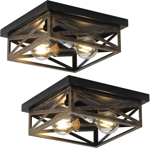 2Pack Rustic Flush Mount Ceiling Light Fixture, Modern Farmhouse Light Fixture, Kitchen Hallway Light Fixtures for Bedroom,Dining Room Entryway,Industrial Metal Cage Ceiling Light 2Pack Rustic Flush Mount Ceiling Light Fixture, Modern Farmhouse Light Fixture, Kitchen Hallway Light Fixtures for Bedroom,Dining Room Entryway,Industrial Metal Cage Ceiling Light