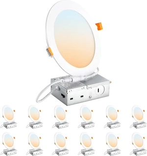 DLLT LED Recessed Ceiling Lights: 12 Pack 6 Inch 5CCT Ultra-Thin Lighting with Junction Box for Bedroom - 1200LM Brightness 12W Eqv 110W Dimmable Canless Wafer Downlight with ETL&FCC DLLT LED Recessed Ceiling Lights: 12 Pack 6 Inch 5CCT Ultra-Thin Lighting with Junction Box for Bedroom - 1200LM Brightness 12W Eqv 110W Dimmable Canless Wafer Downlight with ETL&FCC