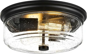 Black Flush Mount Ceiling Light, 12 Inch 2-Light Industrial Farmhouse Light Fixture with Seeded Glass Shade for Kitchen, Hallway, Entryway, Bedroom Black Flush Mount Ceiling Light, 12 Inch 2-Light Industrial Farmhouse Light Fixture with Seeded Glass Shade for Kitchen, Hallway, Entryway, Bedroom