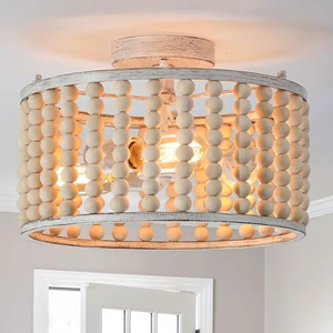 tewei Wood Beaded Boho Chandelier Light Fixture, Semi Flush Mount Ceiling Light 3-Light Rustic Nursery Close to Ceiling Lights for Bedroom Kitchen, Living Room, Oak White, E26 Base tewei Wood Beaded Boho Chandelier Light Fixture, Semi Flush Mount Ceiling Light 3-Light Rustic Nursery Close to Ceiling Lights for Bedroom Kitchen, Living Room, Oak White, E26 Base