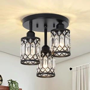 PAUFUL Semi Flush Mount Ceiling Light,3-Light Modern Crystal Close to Ceiling Light Fixtures, Black Kitchen Light Fixtures with Clear Crystal Shade,Hallway Light Fixtures for Hallway Bedroom Bathroom PAUFUL Semi Flush Mount Ceiling Light,3-Light Modern Crystal Close to Ceiling Light Fixtures, Black Kitchen Light Fixtures with Clear Crystal Shade,Hallway Light Fixtures for Hallway Bedroom Bathroom