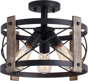 Bargeni Farmhouse Light Fixtures, Black and Wood Ceiling Light Fixture Bargeni Farmhouse Light Fixtures, Black and Wood Ceiling Light Fixture